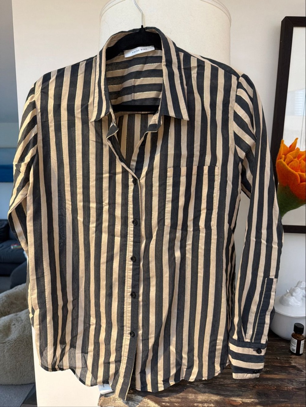 Anine Bing Metallic Stripe Button Down XS